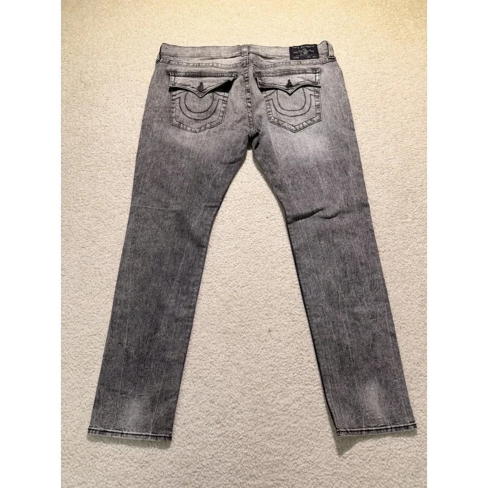 True Religion Rocco Relaxed Skinny Jeans Men's 42 Gray Black Wash Flap Pocket